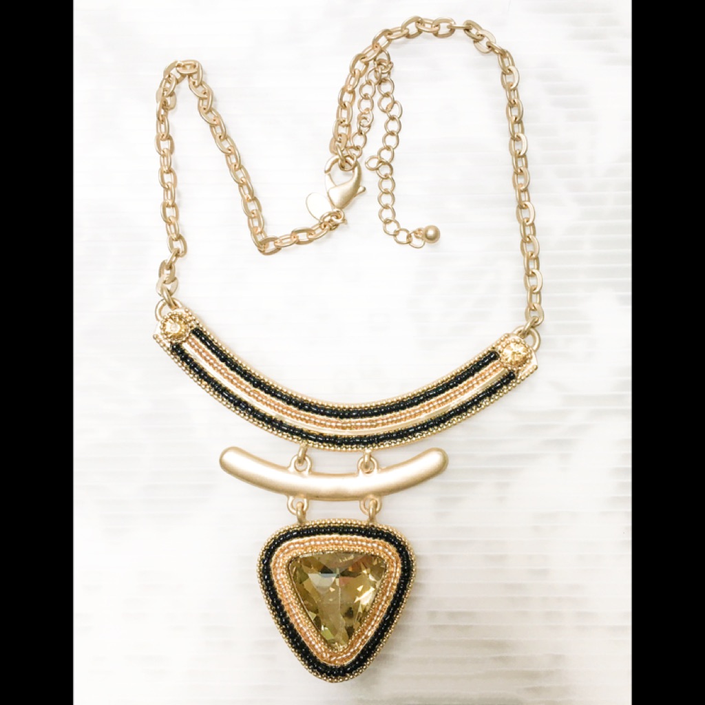 New Susan Graver Yellow Gold Faceted Glass Necklace Bold Seed Bead Bold Qvc Box